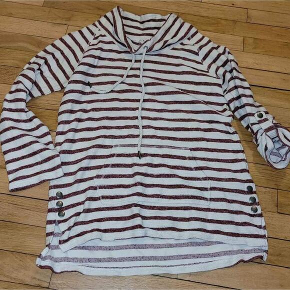 Simply Noelle Striped Pullover Hoodie Tunic Top Bell Sleeve Buttons S/M - Picture 1 of 6